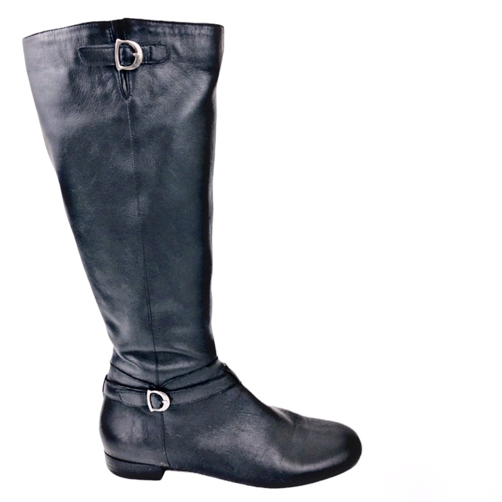 JOAN & DAVID Black Leather Knee Boots
